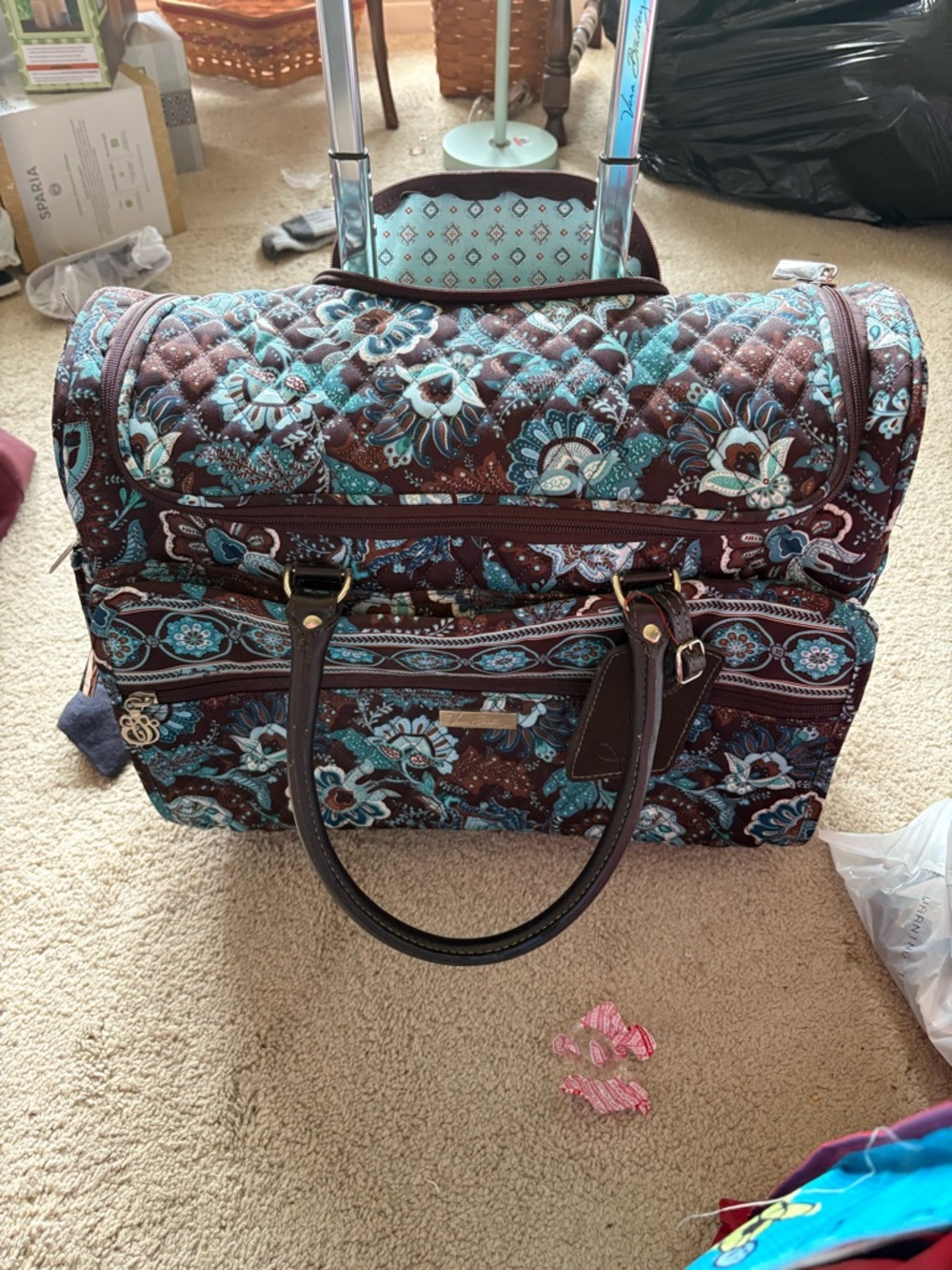 Vera Bradley Quilted Travel Bag - Brown & Turquoise Floral